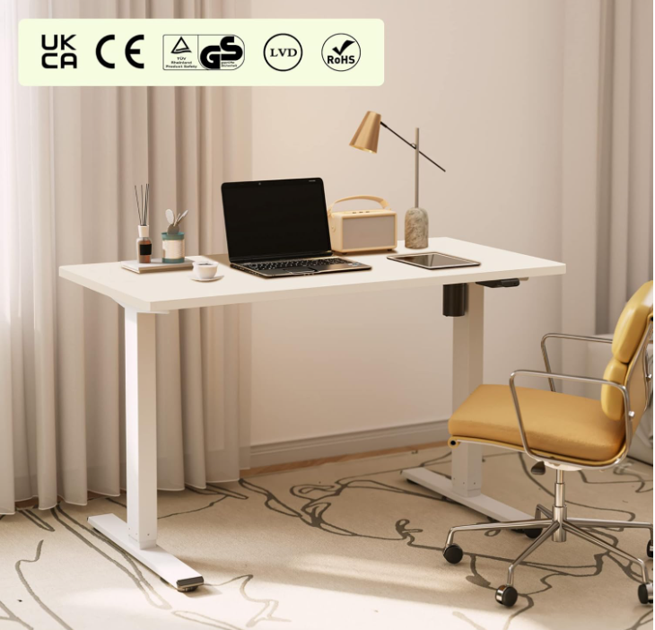 Flexispot Basic höhenverstellbarer Schreibtisch Weiß inkl. 140 x 80 cm Tischplatte Weiß Single Motor