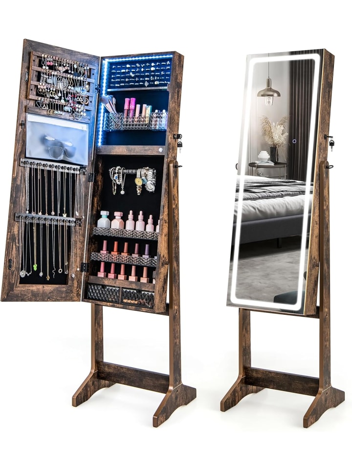 COSTWAY Schmuckschrank mit LED in Hellbraun günstig kaufen onesize