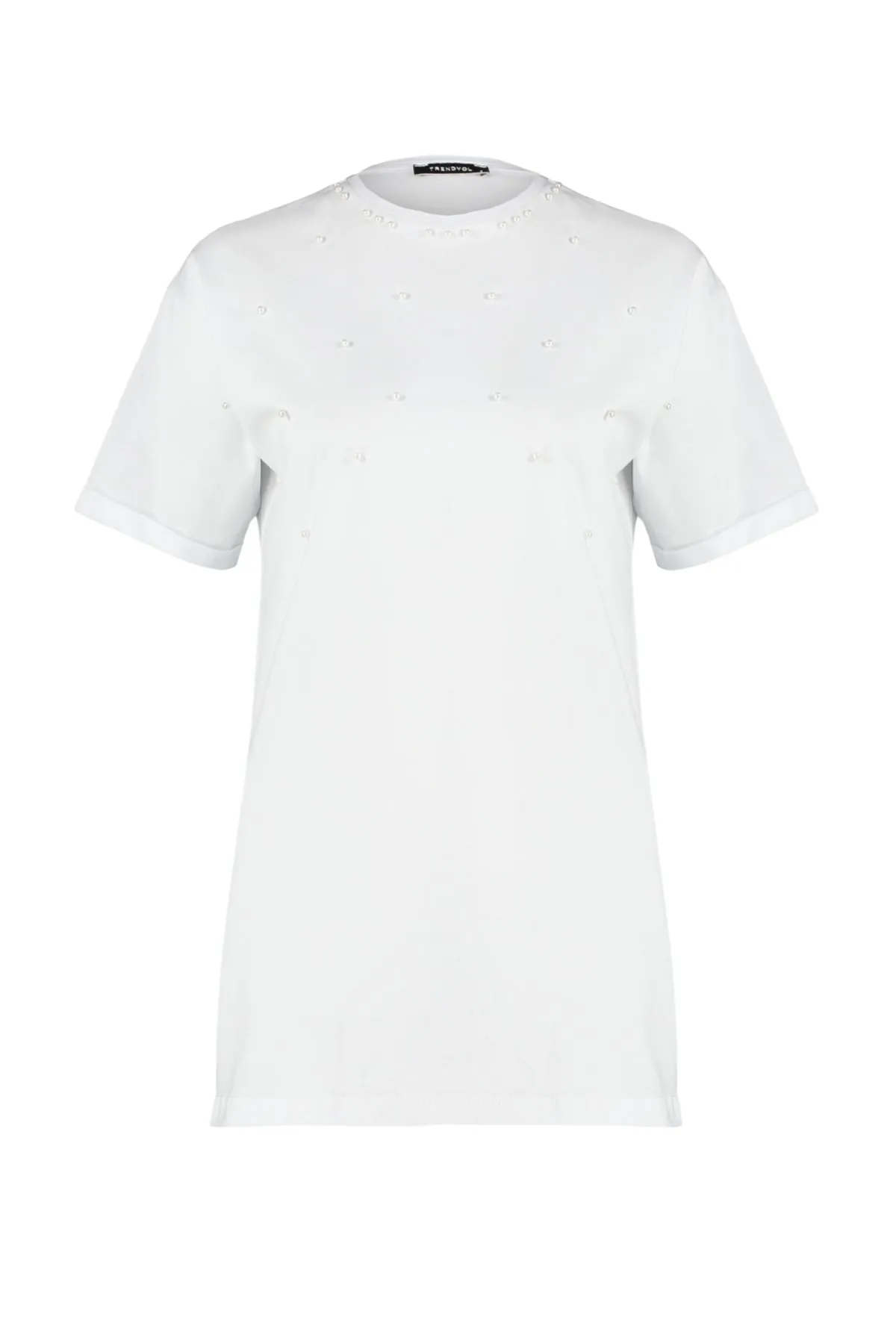 Trendyol Modest  Weißes T-Shirt aus gestricktem Perlendetail mit halblangen Ärmeln TCTSS23RT00002
