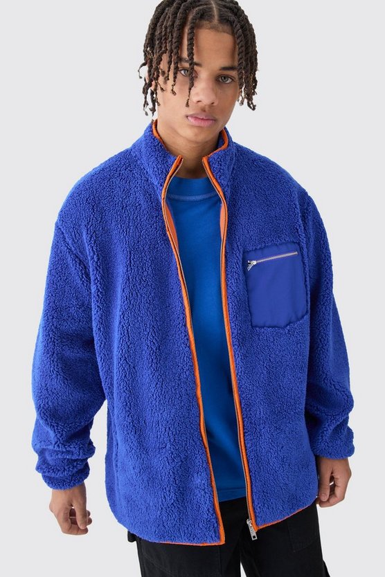 Oversize Kontrast Borg-Jacke