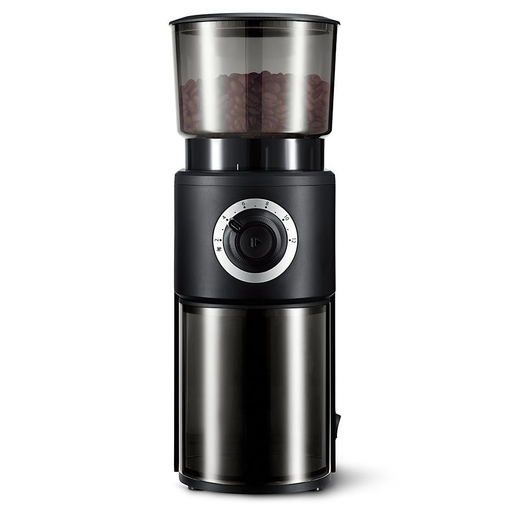 Tchibo Kaffeemühle elektrisch mit hochwertigem Kegelmahlwerk 160W, 160 W, 150 g Bohnenbehälter, fein bis grob, 12-Tassen Fassungsvermögen, robuste Edelstahlklingen