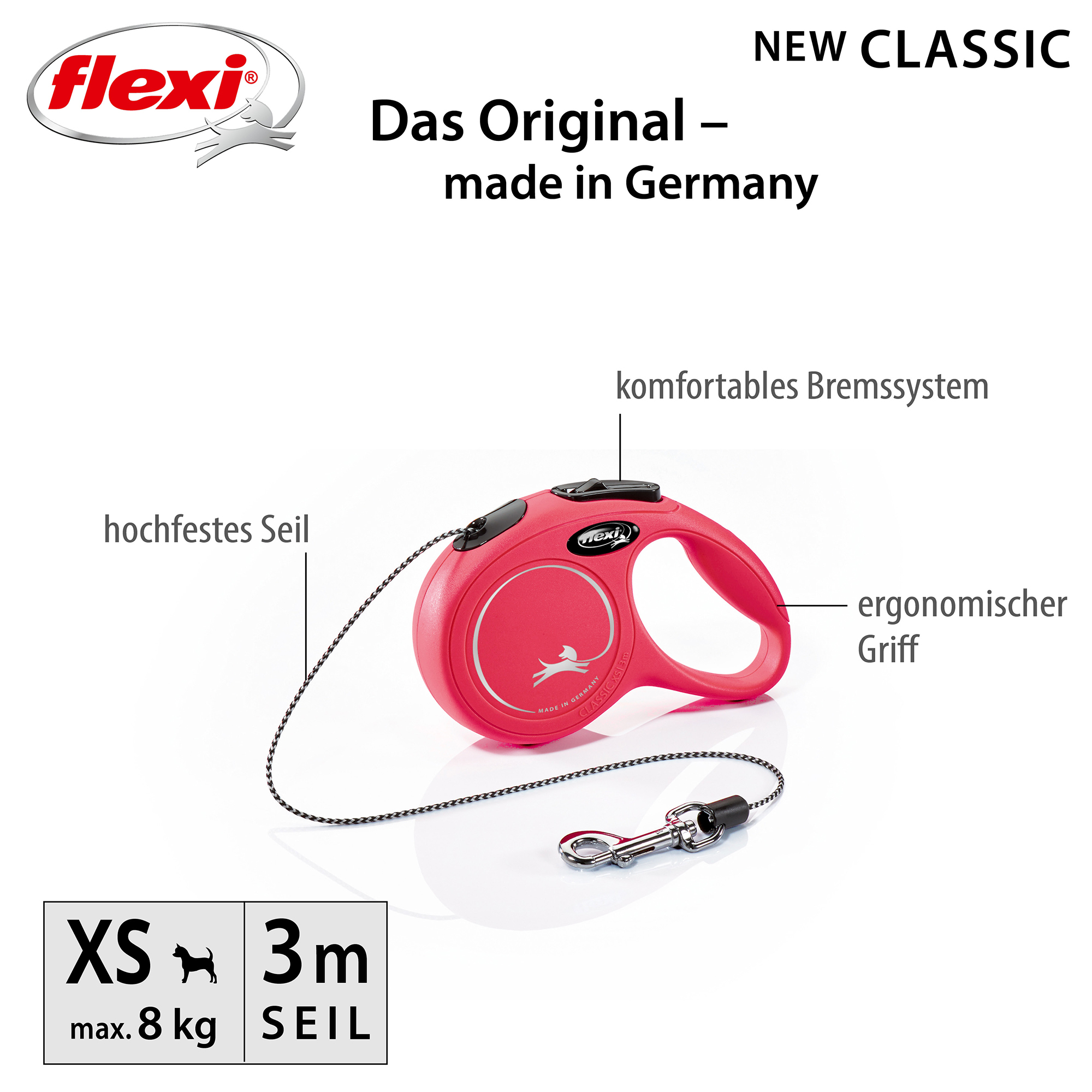 Flexi Hundeleinen Flexi New Classic Seil rot XS, 3 m, 8 kg