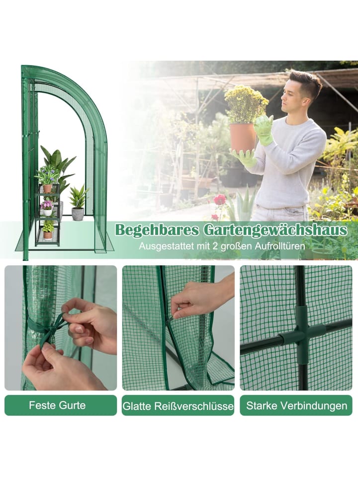 COSTWAY Gewächshaus mit Blumenregal in Grün günstig kaufen onesize