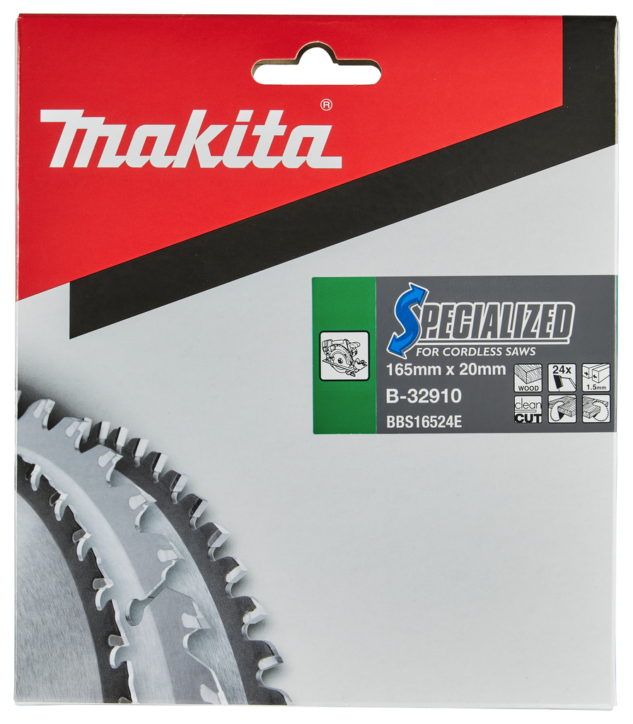 Makita Accessories B-32910 Λεπίδα Κυκλικού Πριονιού Ξύλου Specialized 165x20x1.5 24T 20g
