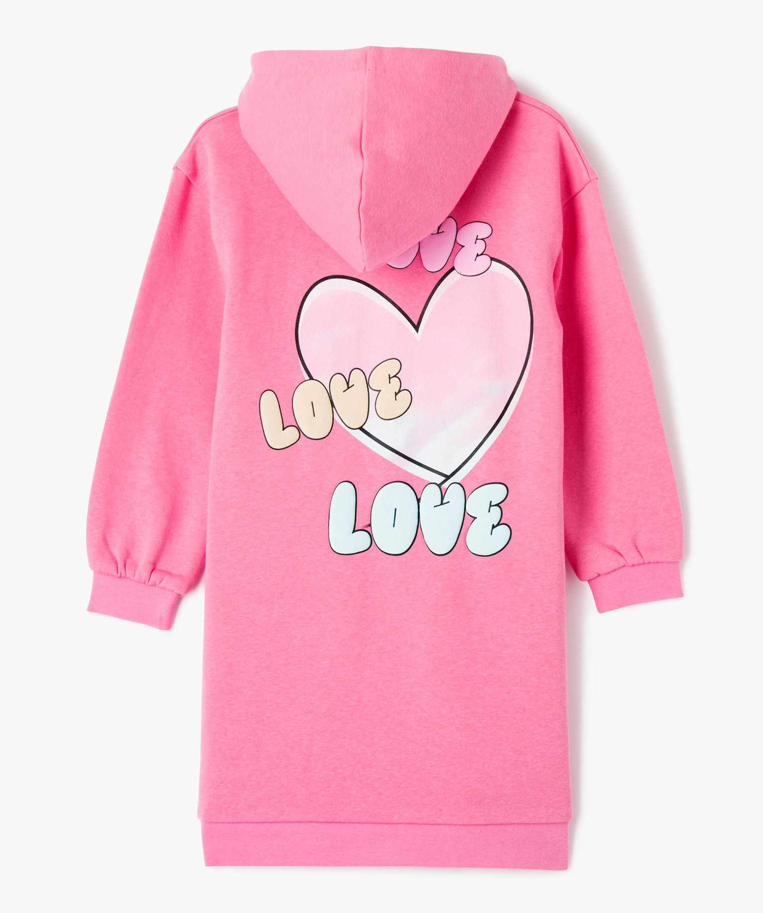 Robe sweat molletonnée à capuche fille rose | GEMO
