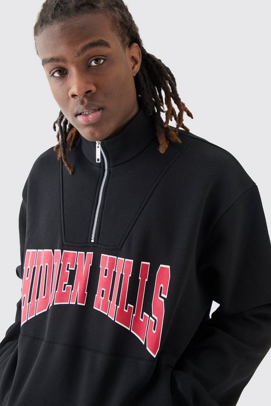 Kastiger Oversize Sweatshirt-Trainingsanzug mit 1/4 Reißverschluss