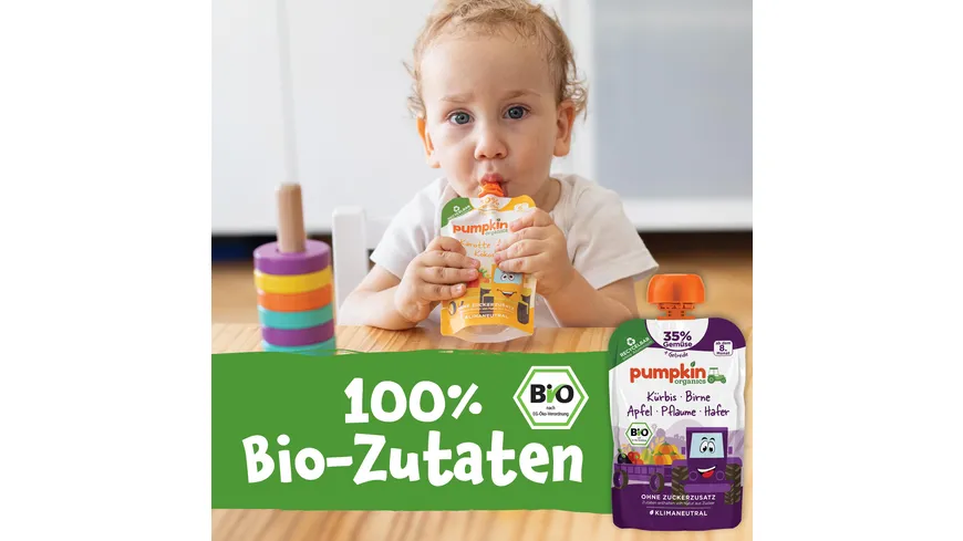 pumpkin organics Bio Quetschie Kürbis, Birne, Pflaume, Hafer 100 g