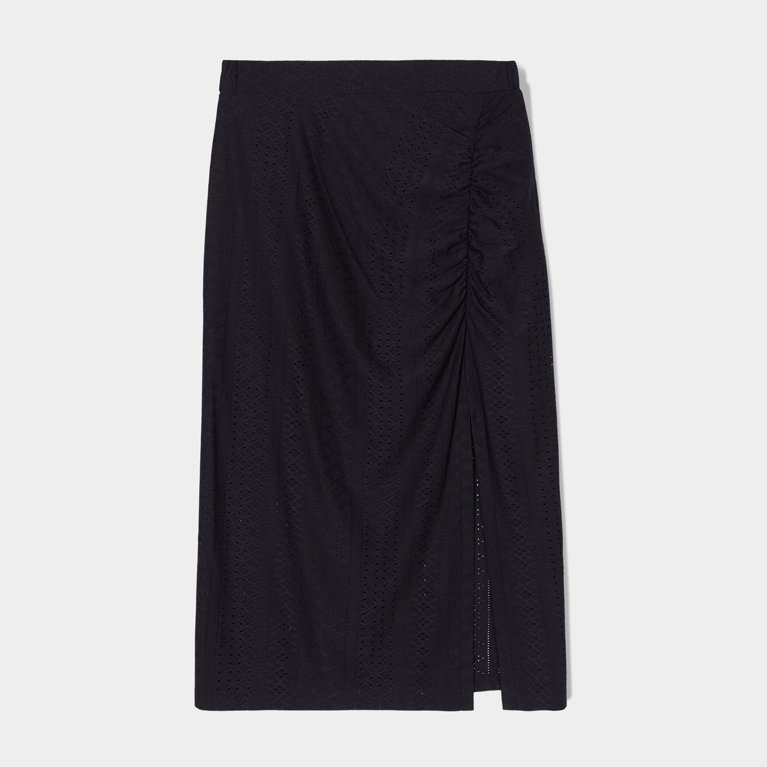 Jupe midi droite ajourée noir femme | Cache Cache