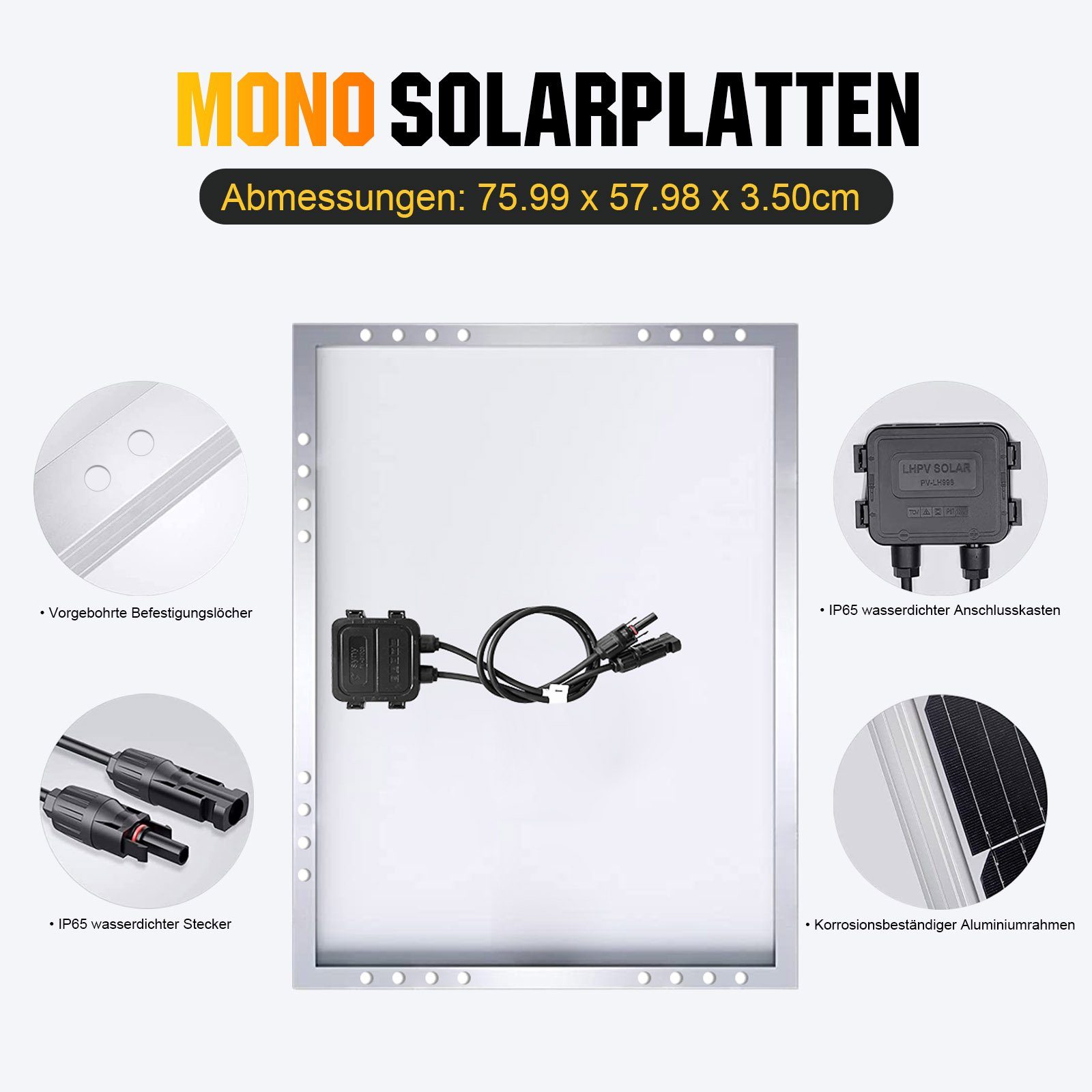 GLIESE Solarmodul 100W Solarmodul, 100,00 W, Monokristallin, (Set, 3 Stücke Solarmodul), Hoher Wirkungsgrad in Kombination mit geringem gewicht