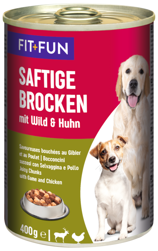 FIT+FUN Hundenassfutter FIT+FUN Saftige Brocken 6x400g Wild & Huhn