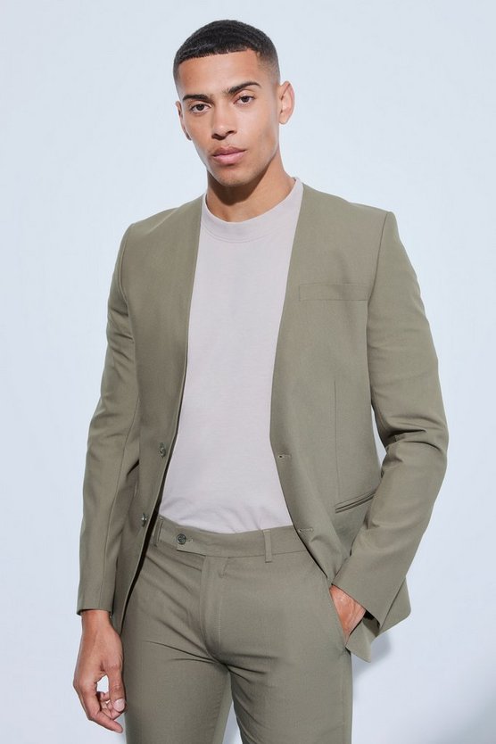 Einreihiger kragenloser Skinny Blazer
