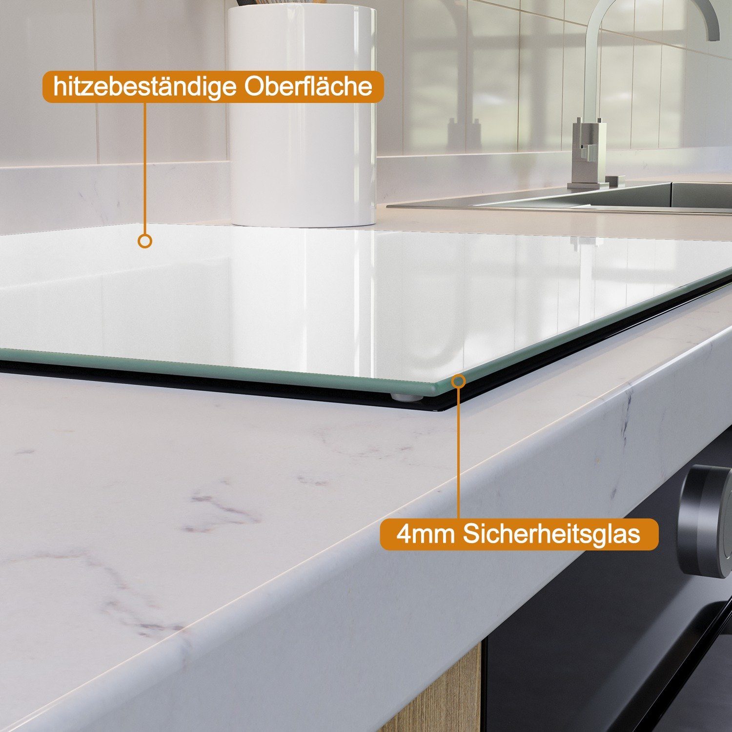 Wallario Herd-Abdeckplatte Weiß, ESG-Sicherheitsglas, (Glasplatte, 1 tlg., inkl. 5mm Noppen), verschiedene Größen