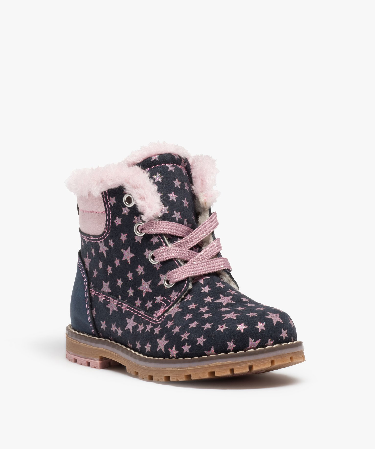 Boots fourrées fille style montagne à étoiles pailletées bleu | GEMO