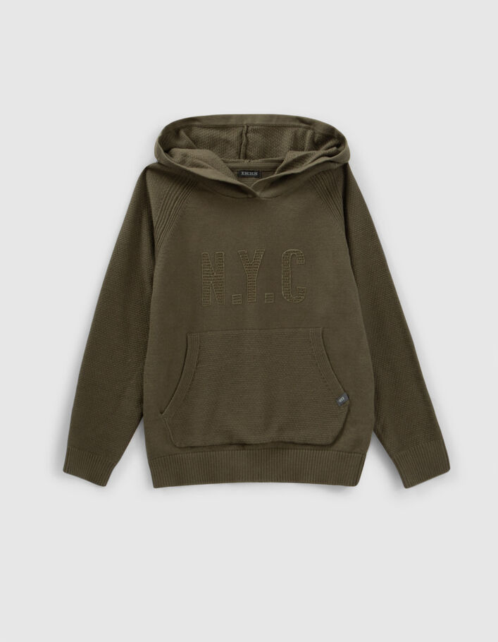 Pull kaki tricot message typo en gomme garçon
