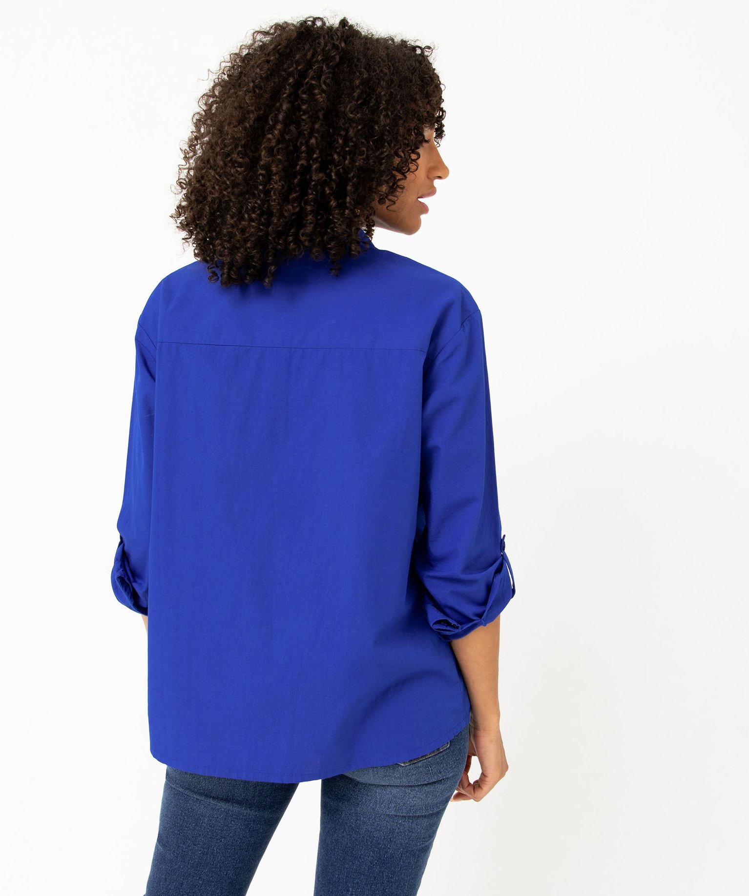 Chemise ample en coton uni femme bleu | GEMO