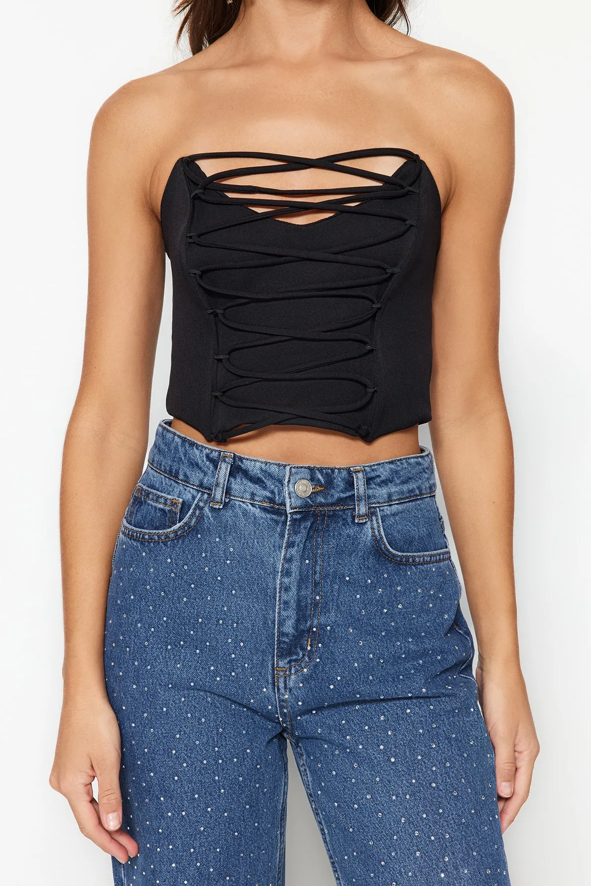 Trendyol Collection  Schwarzes gewebtes Bustier TPRSS23BS00122
