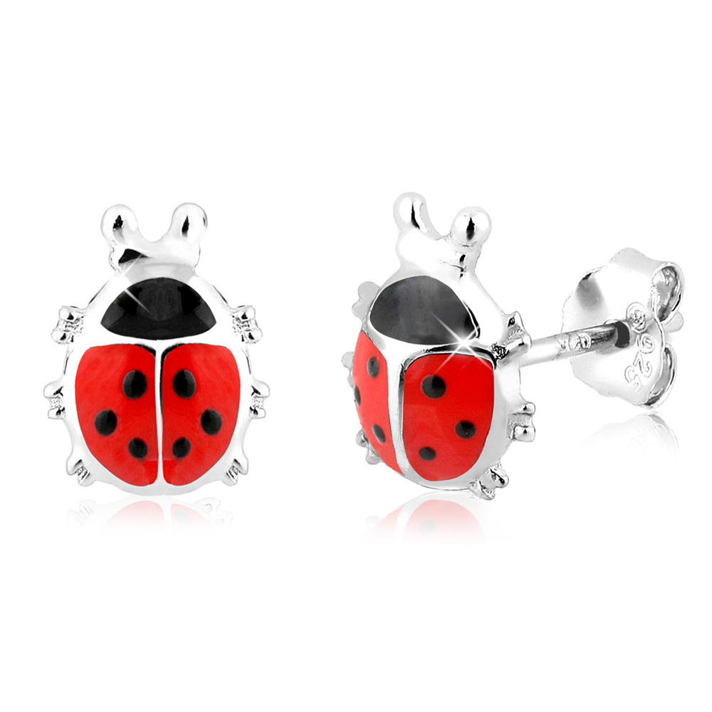 Elli Elli Boucles d'Oreilles Enfants Clous d'oreilles Coccinelle Porte-bonheur avec Ém Boucles d'oreilles