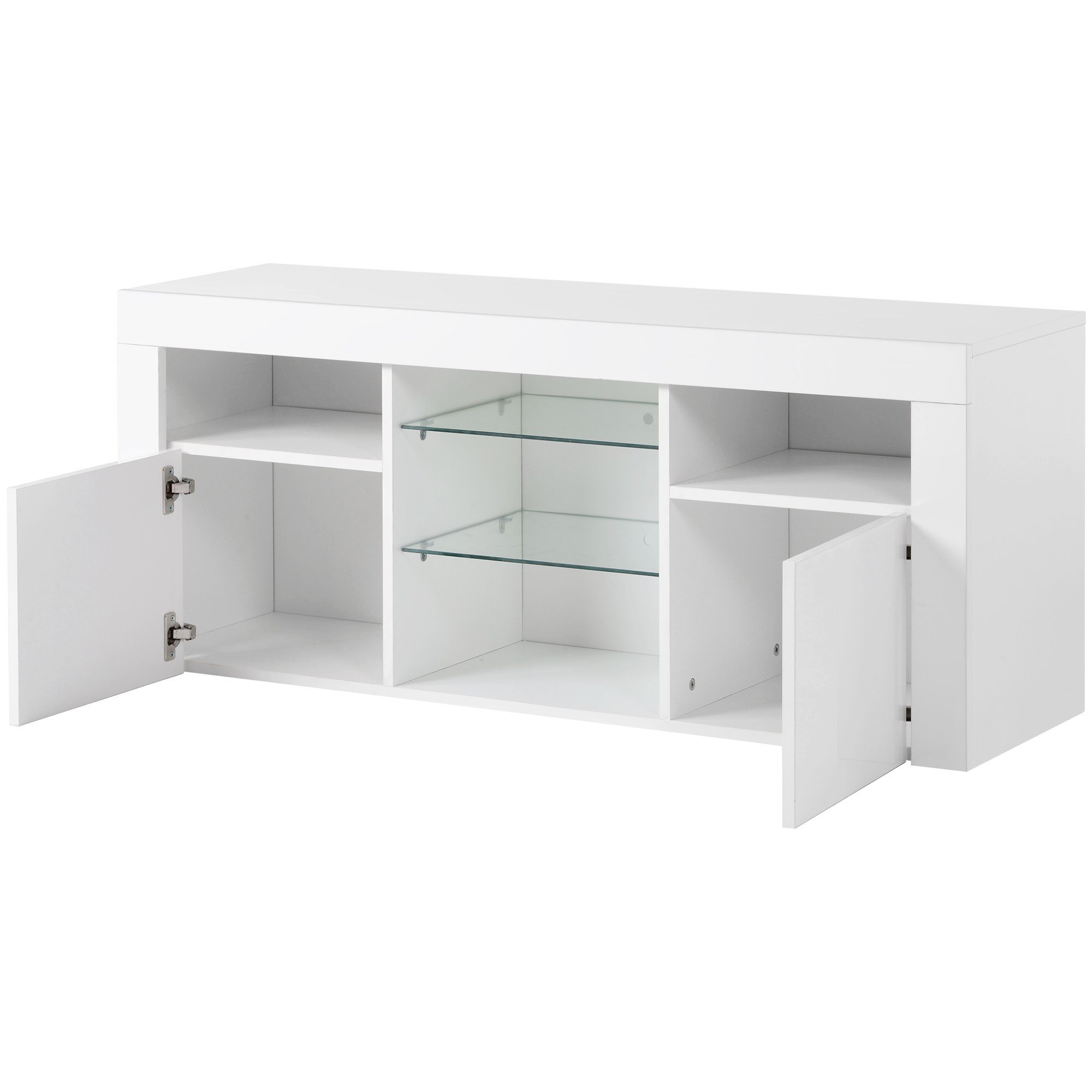 Merax Lowboard mit 2 Glasablagen und 2 Schubkästen, TV-Schrank mit 16 Farben LED-Beleuchtung, Breite 120cm
