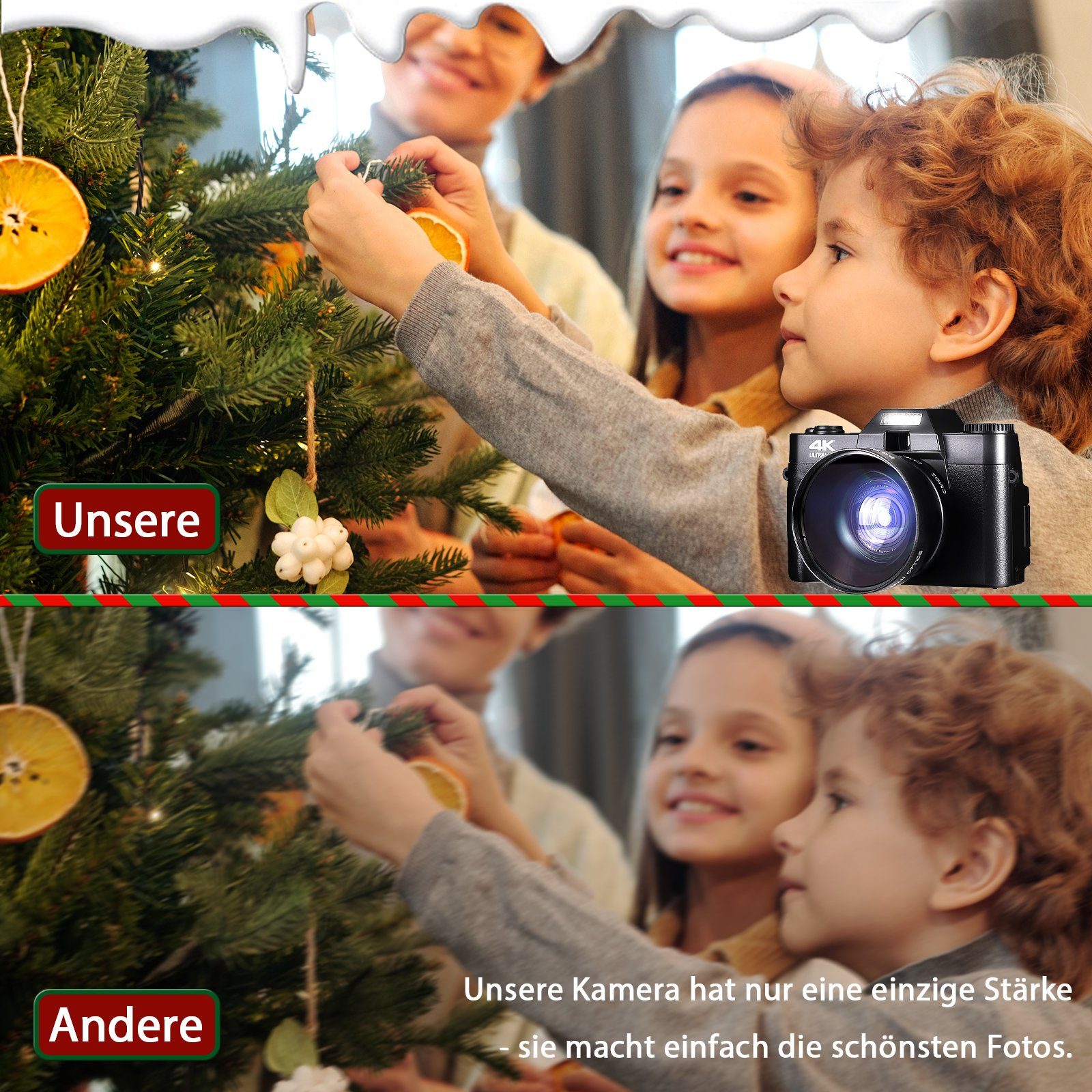 OKA Digitalkamera, 4K 48MP Autofokus-Kamera mit 64GB Speicherkarte, Kompaktkamera (48 MP, WLAN (Wi-Fi), inkl. 3.0-Zoll 180°-Filmbildschirm, YouTube Videoaufnahmekamera, 16x-Blitz-Kamera für Jugendliche und Erwachsene)