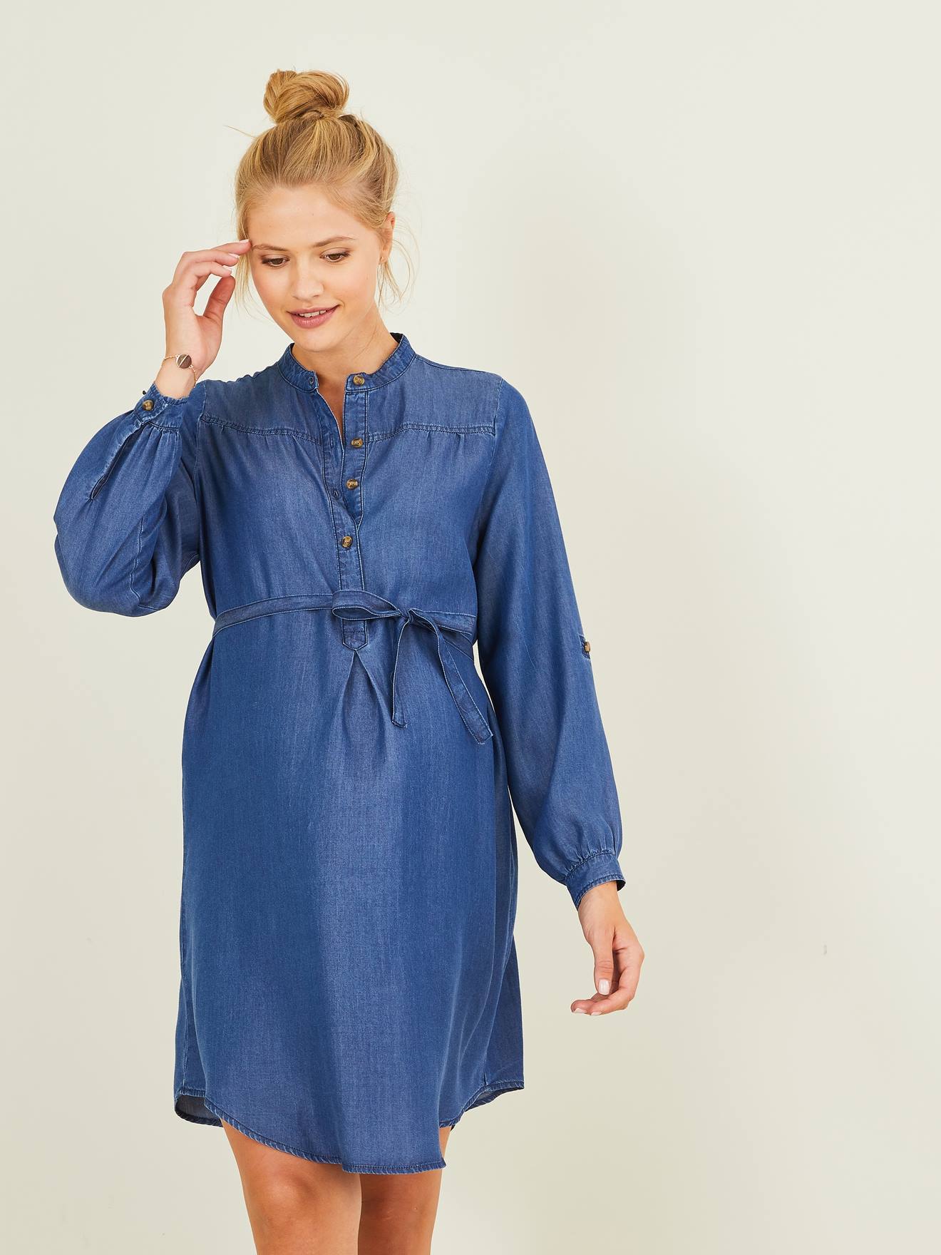 Robe de grossesse et allaitement en denim léger stone