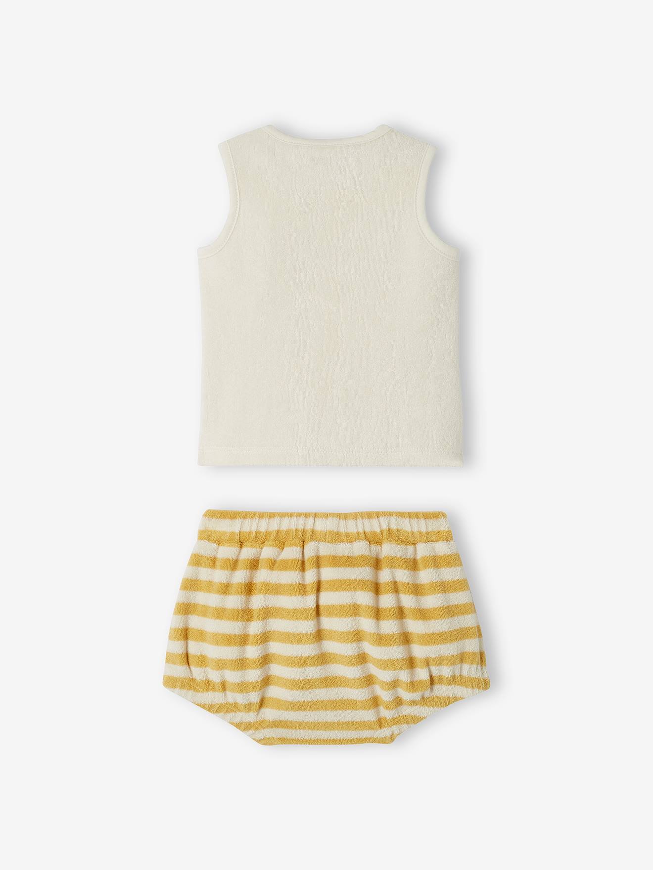 Ensemble en éponge bébé short et débardeur jaune pâle