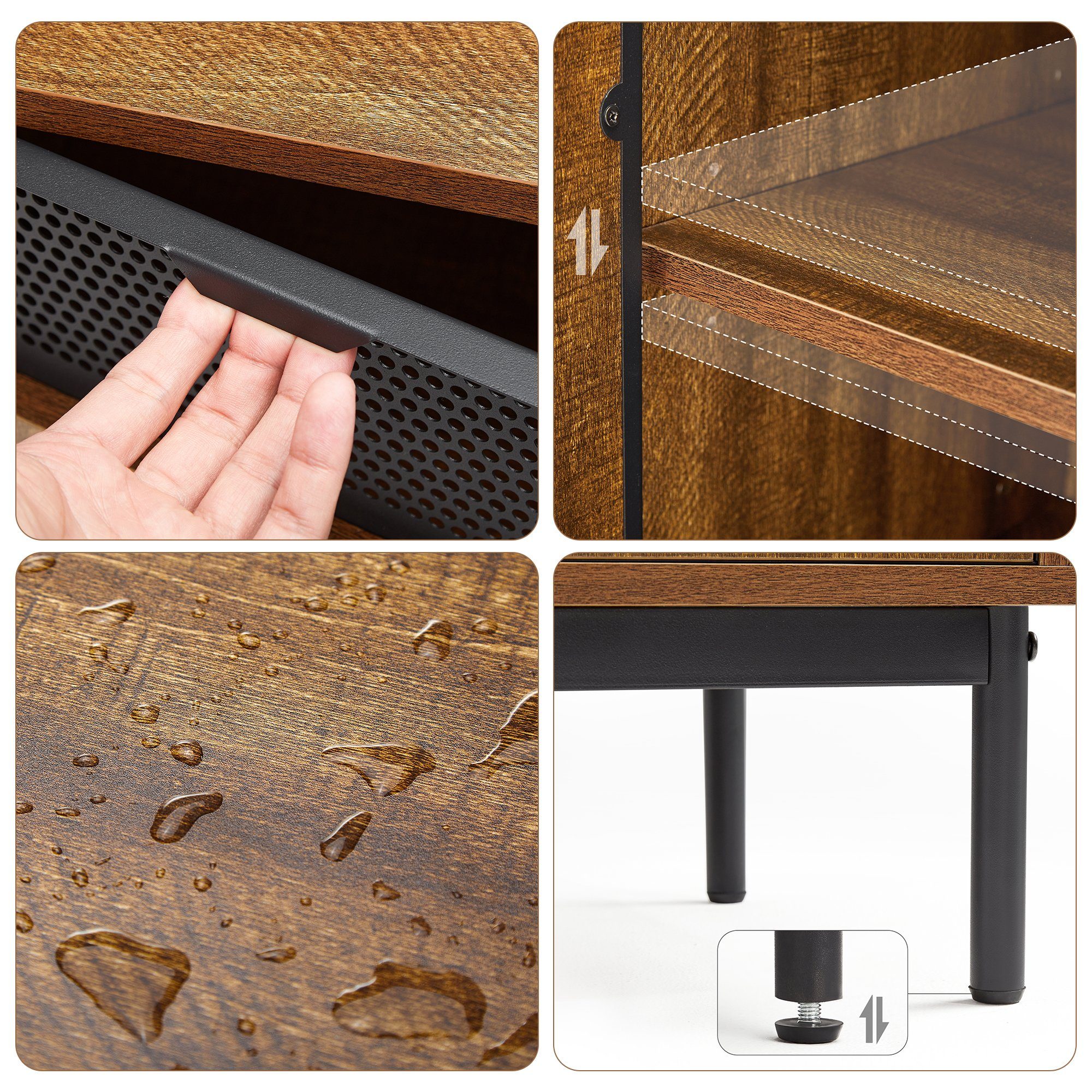 Mondeer Lowboard TV Schrank (TV Lowboard), mit 2 Ausgehöhlten Metalltüren und Verstellbarem Einlegeboden