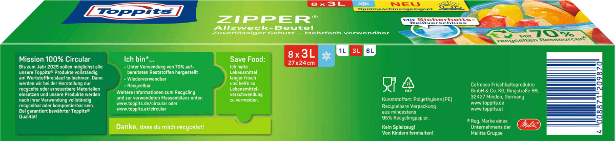 Zipper Allzweckbeutel 3 L, 8 St