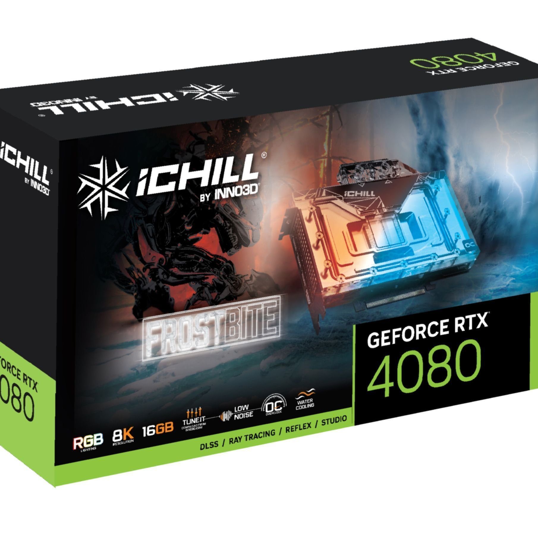Inno3D RTX4080 GeForce RTX 4080 Frostbite Grafikkarte (16 GB, GDDR6, GPU: GeForce RTX 4080, Boost-Takt: 2565 MHz, Max. Auflösung: 7680 x 43)
