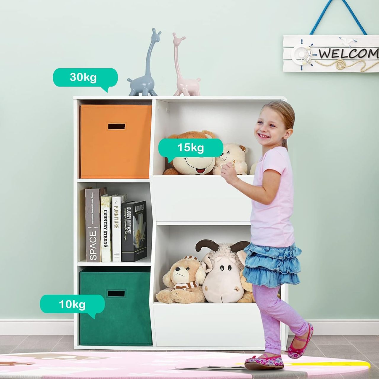 Costway 3-stöckiges Kinderregal, Eckregal modern zur Aufbewahrung