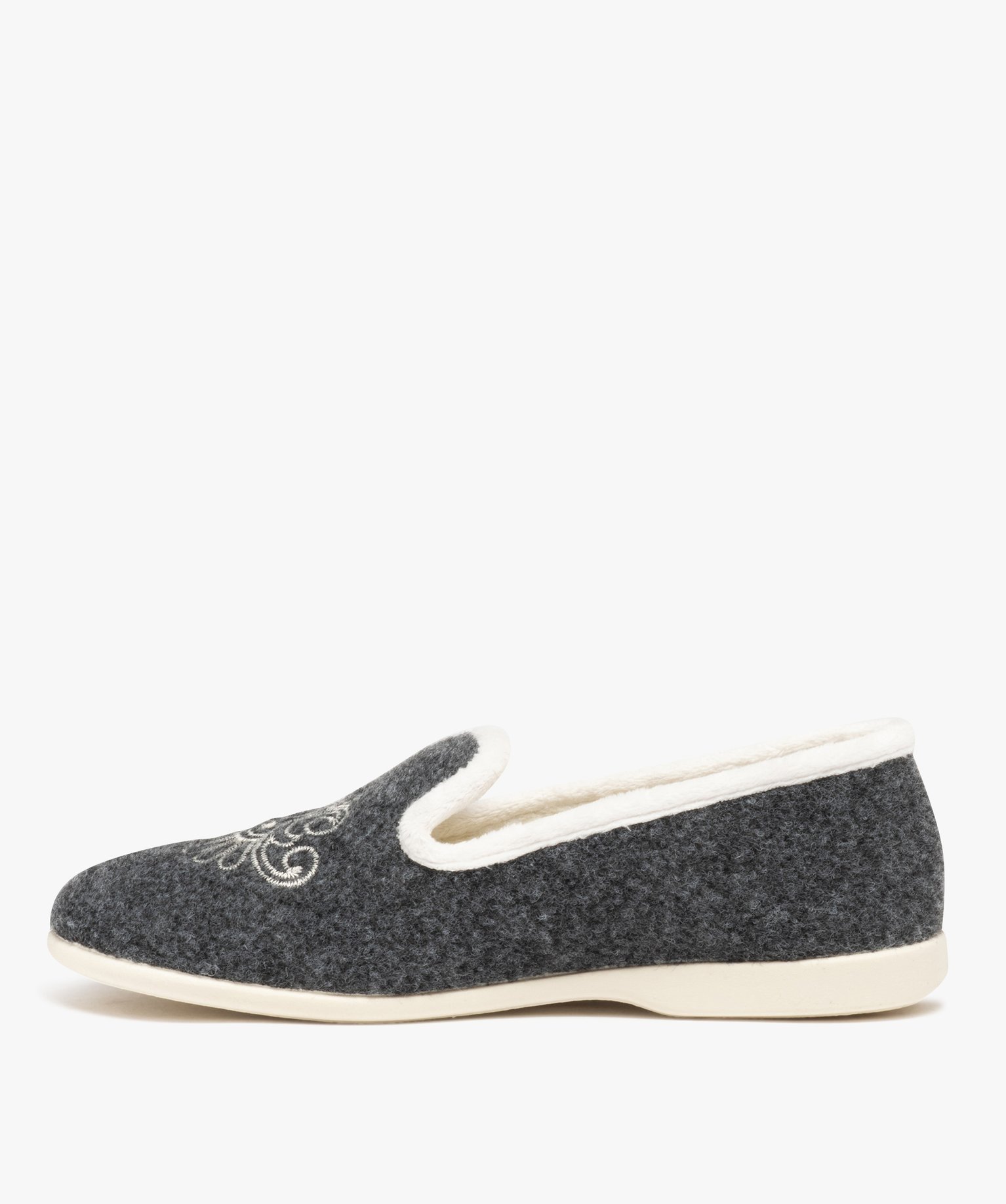 Chaussons femme pantoufles confort en feutrine brodée gris | GEMO
