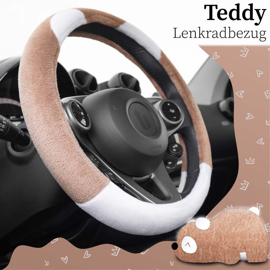 Upgrade4cars Lenkradbezug Plüsch, Ø 37,00 - 39,00 cm, Weiches Plüschmaterial mit entzückenden Designs von Teddybären