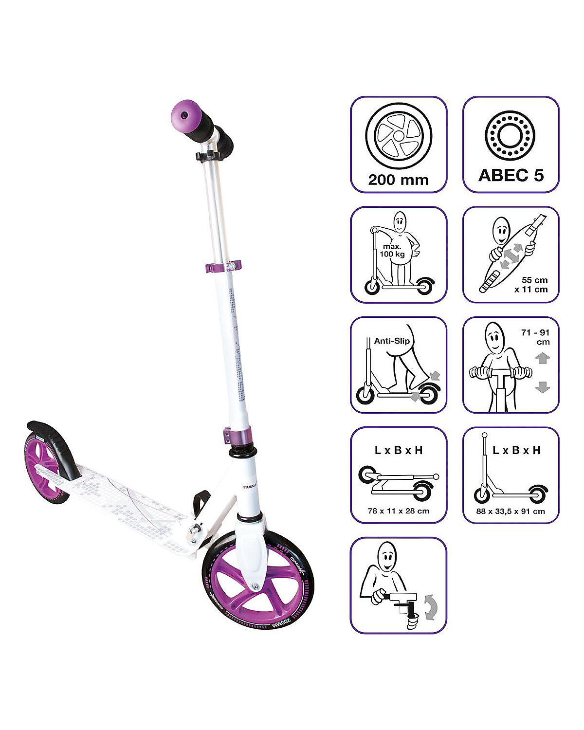 Aluminium Scooter Muuwmi 200, weiß/lila