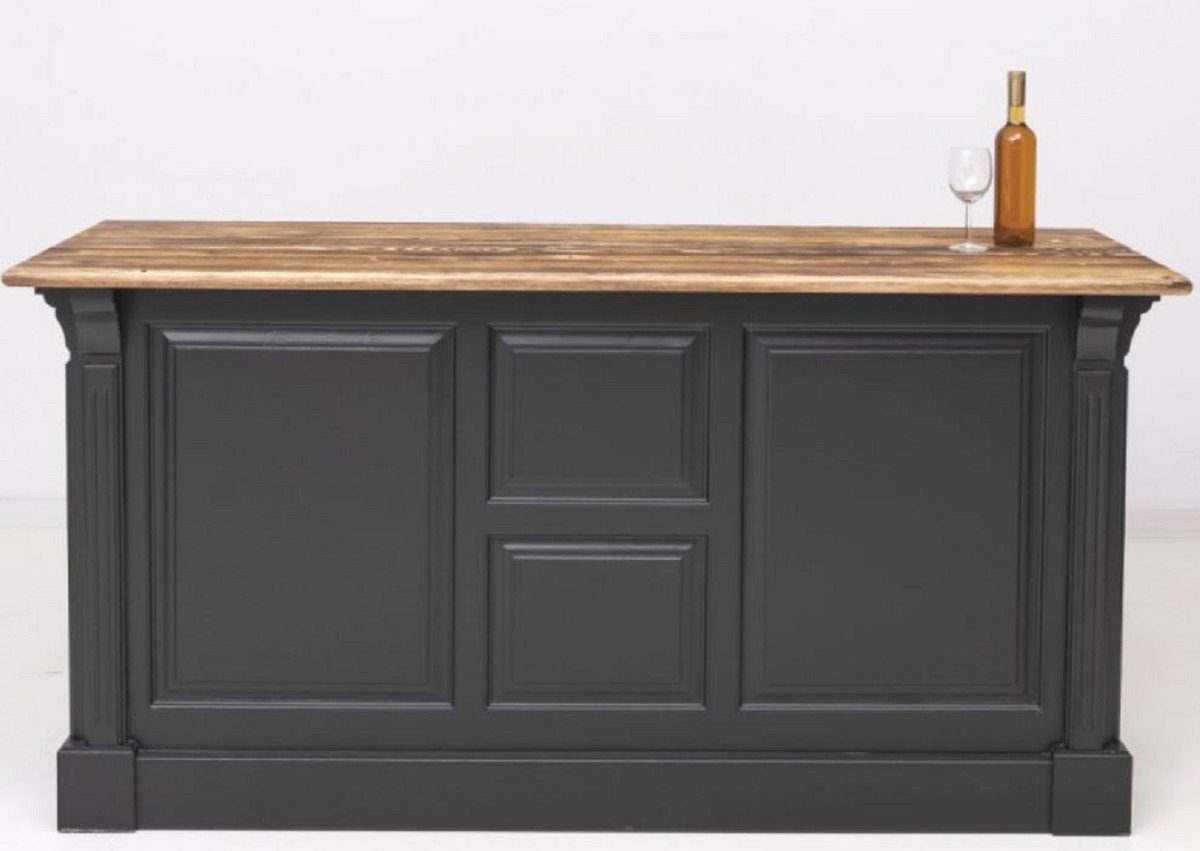 Casa Padrino Barschrank Landhausstil Bar Theke Schwarz / Braun 191 x 68 x H. 95 cm - Massivholz Thekentisch - Bartisch - Massivholz Bar Möbel im Landhausstil