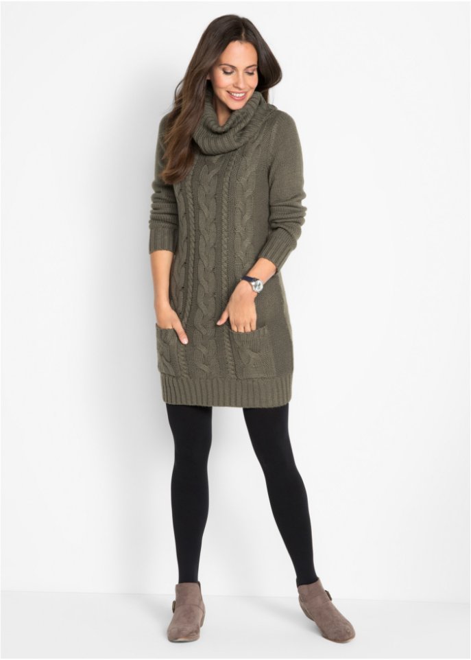 Strickkleid mit Rollkragen und aufgesetzten Taschen