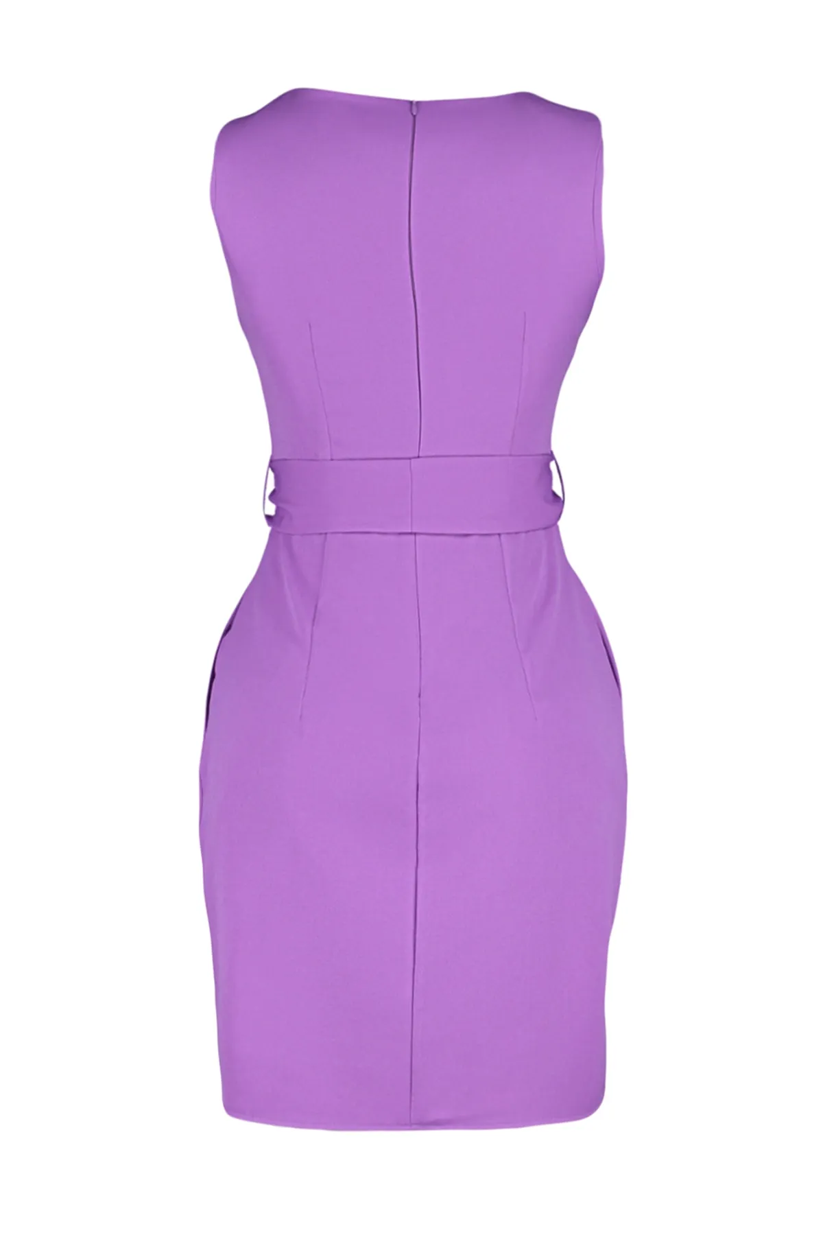 Trendyol Collection  Lilafarbenes, gewebtes Minikleid mit Rundhalsausschnitt und Gürtel TWOSS19AA0063