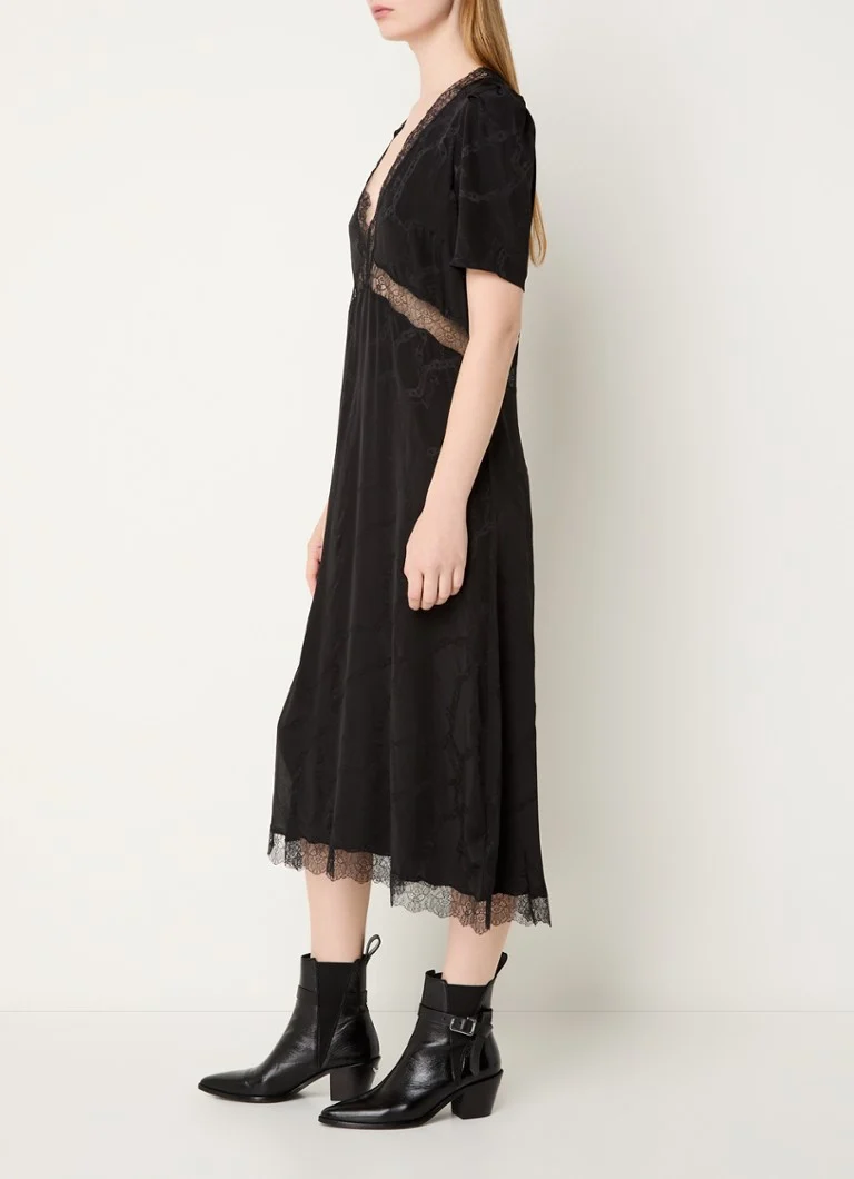 Rochie midi din mătase Redox de la Zadig&Voltaire, cu detalii de dantelă.