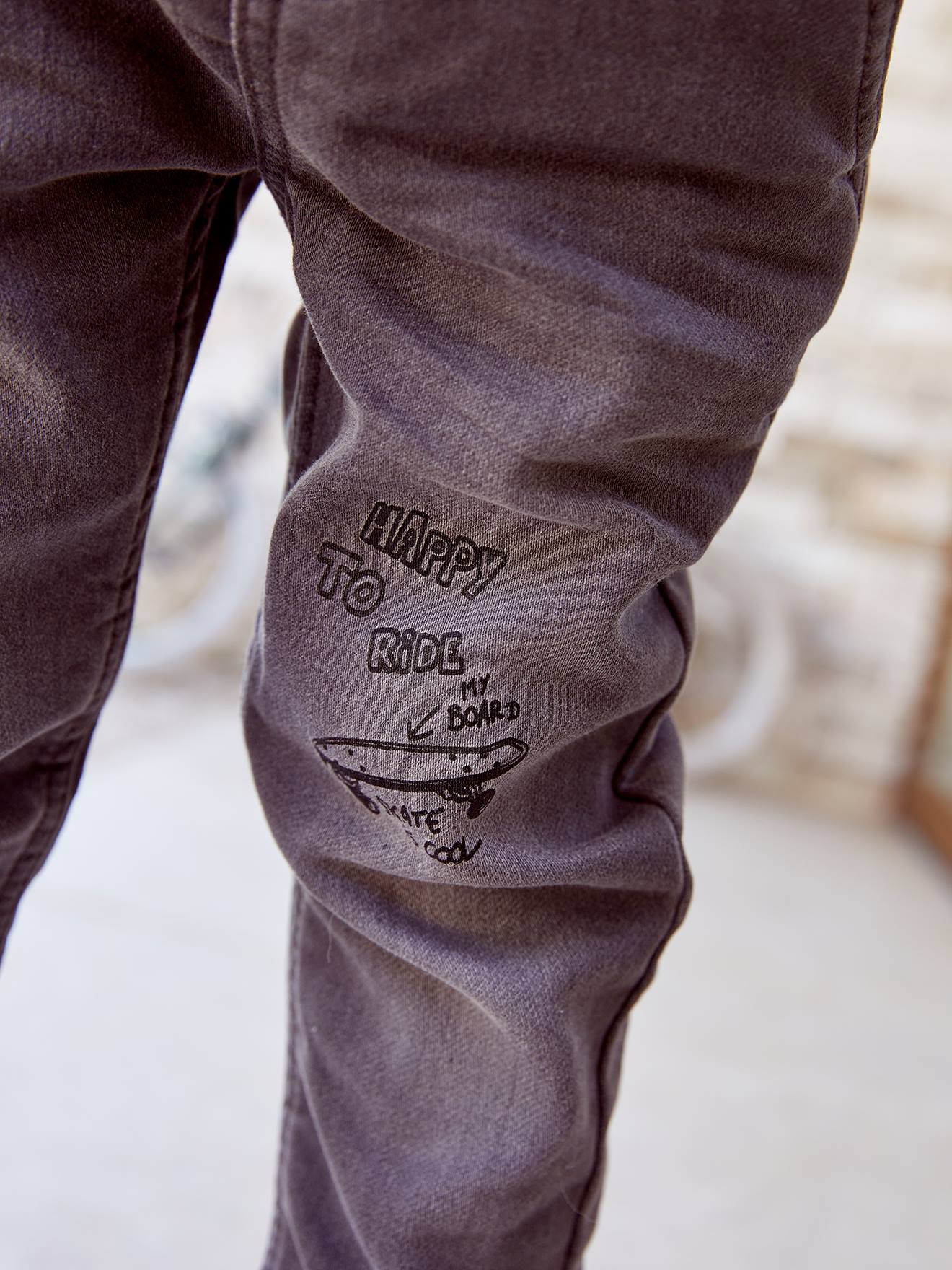 Pantalon jogger en molleton effet denim facile à enfiler garçon stone
