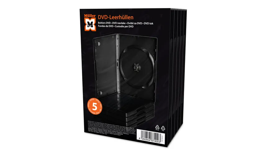 Müller DVD-Leerhülle für 1 Disc, 14mm, schwarz, 5er Pack