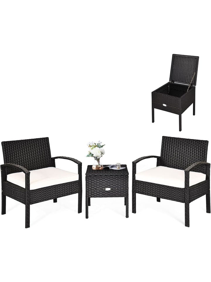 COSTWAY Balkonmöbel 3 tlg. Set in Schwarz günstig kaufen onesize