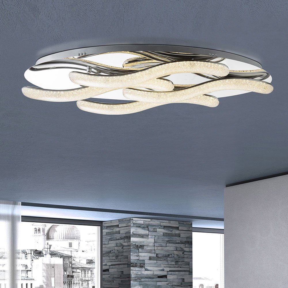 etc-shop LED Deckenleuchte, LED-Leuchtmittel fest verbaut, Neutralweiß, Deckenlampe Designer Deckenleuchte Chrom Kristalle, 48 Watt LED