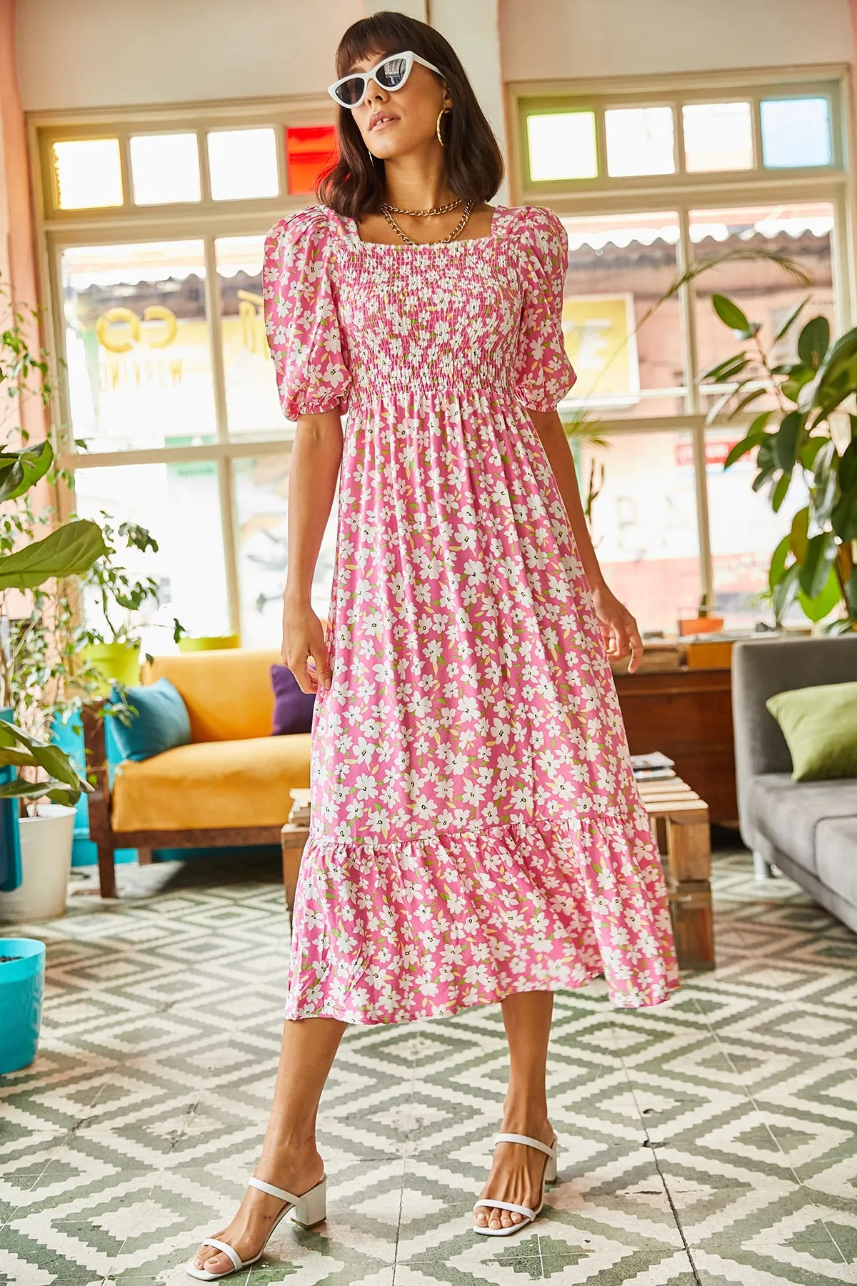 Olalook  Rosa Gimped Lässiges Kleid aus gewebter Viskose für Damen ELB-19001483