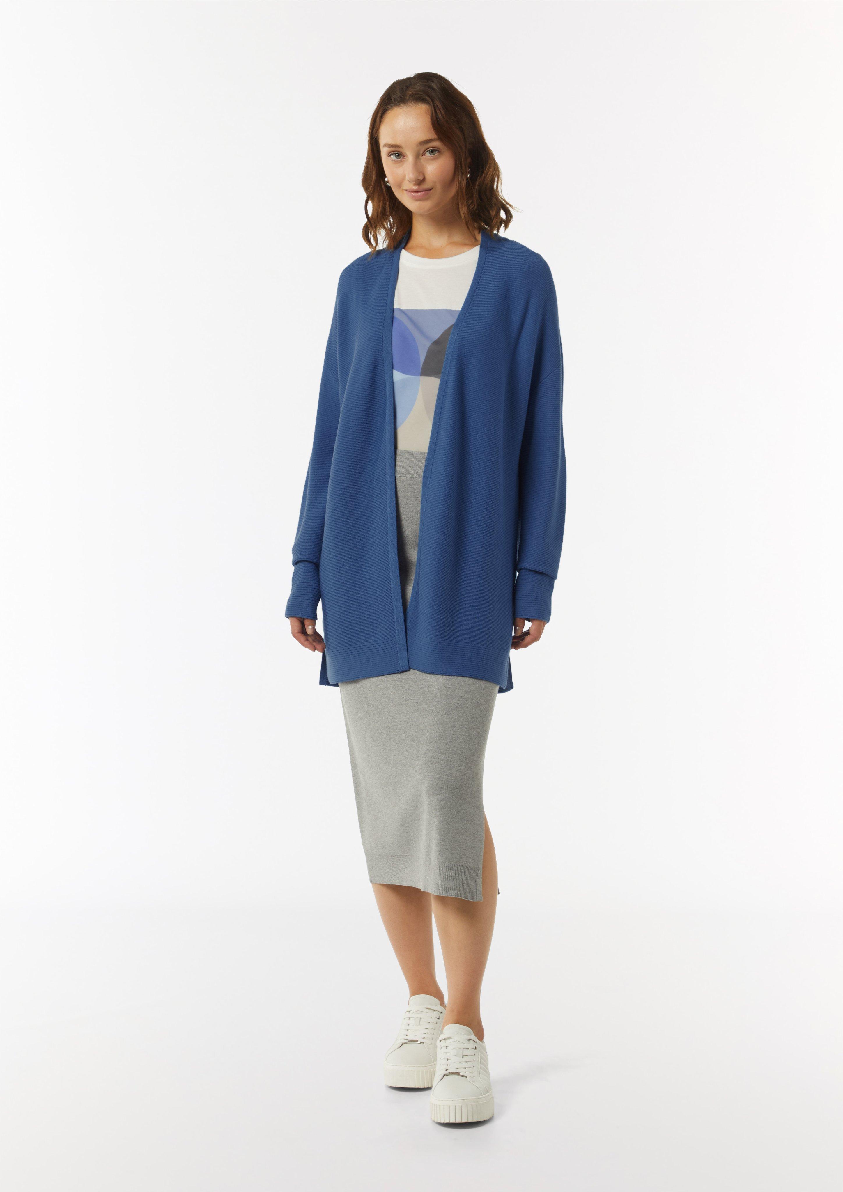 Gerippte Strickjacke im Relaxed Fit - blau