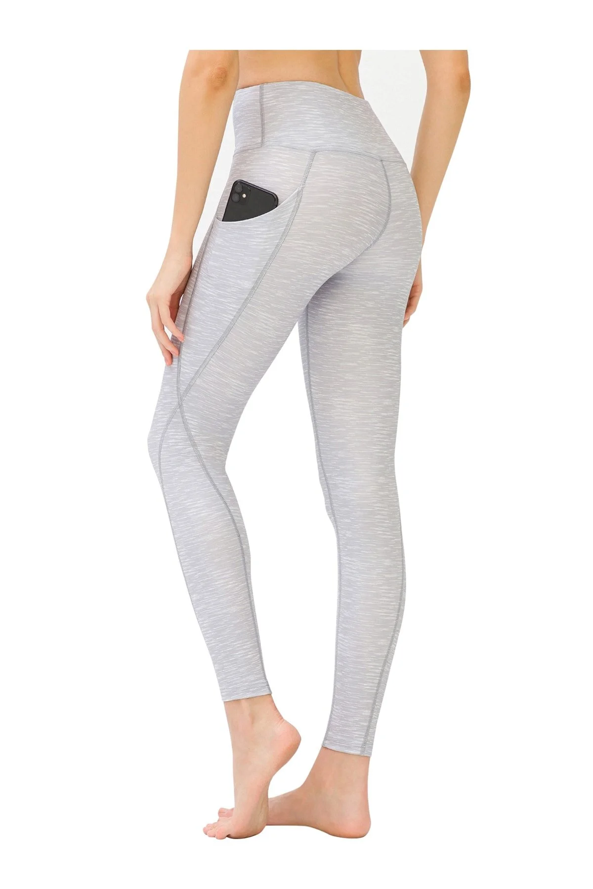 LOS OJOS  Damen-Sportstrumpfhose in Melange-Grau mit hoher Taille und doppelter Tasche