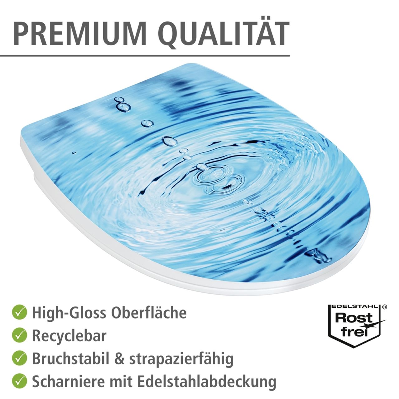 Wenko Toilettensitz Droplets Hochglanz, WC-Sitz mit Absenkautomatik, Schnellbefestigung