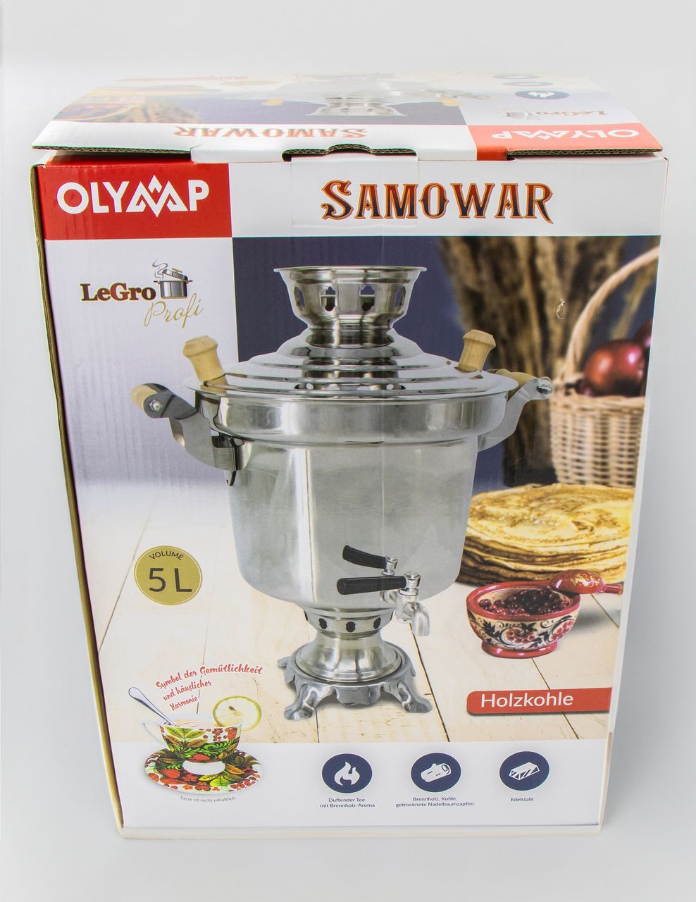 Handels GmbH Edelstahl Holzkohle Samowar 5 Liter