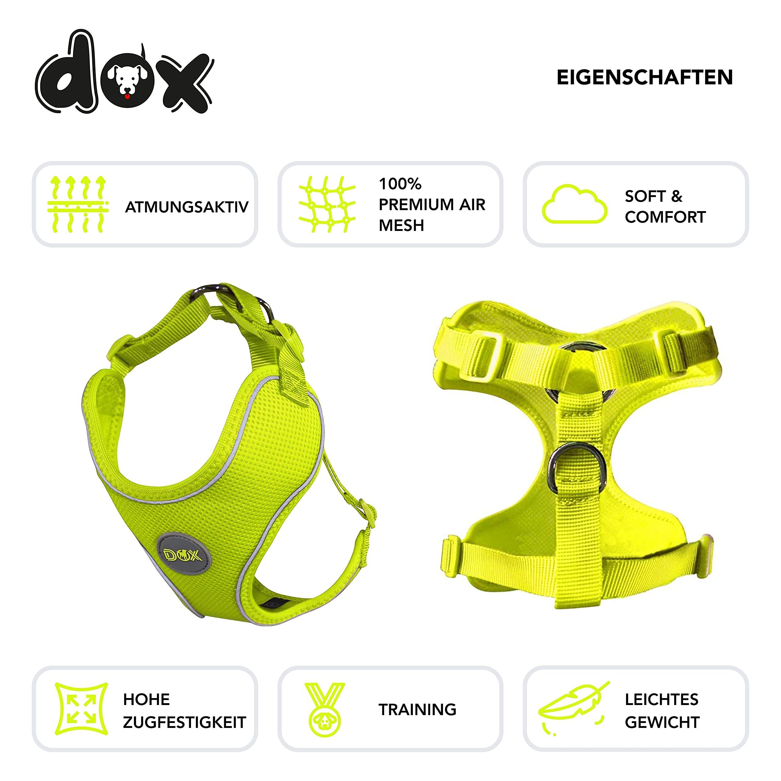 DDOXX Hunde-Geschirr Verstellbares, reflektierendes Hundegeschirr, ausbruchsicher, Gelb Hals: 20-28 Cm Brust: 32-44 Cm