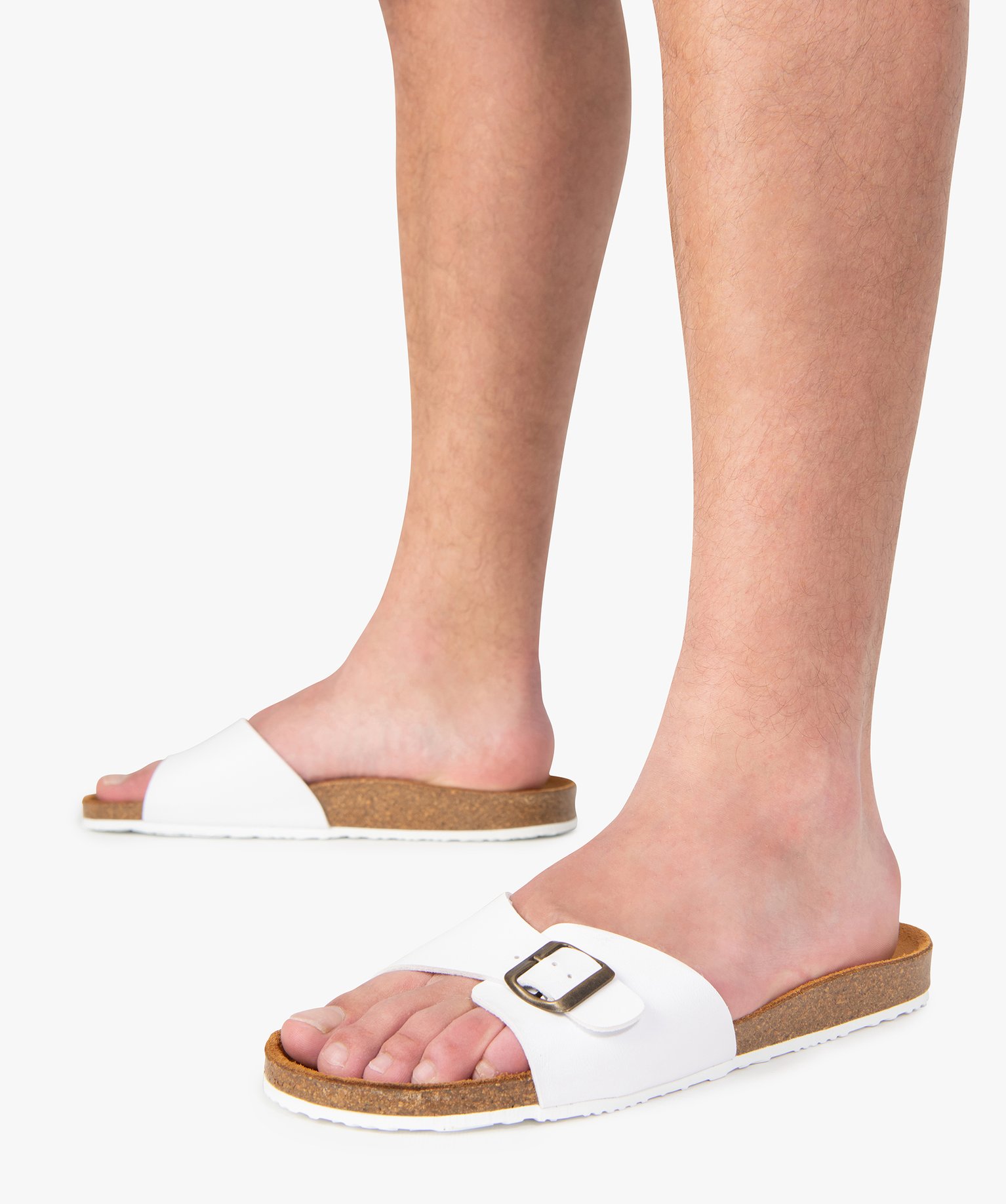 Sandales homme avec large bride à boucle blanc | GEMO
