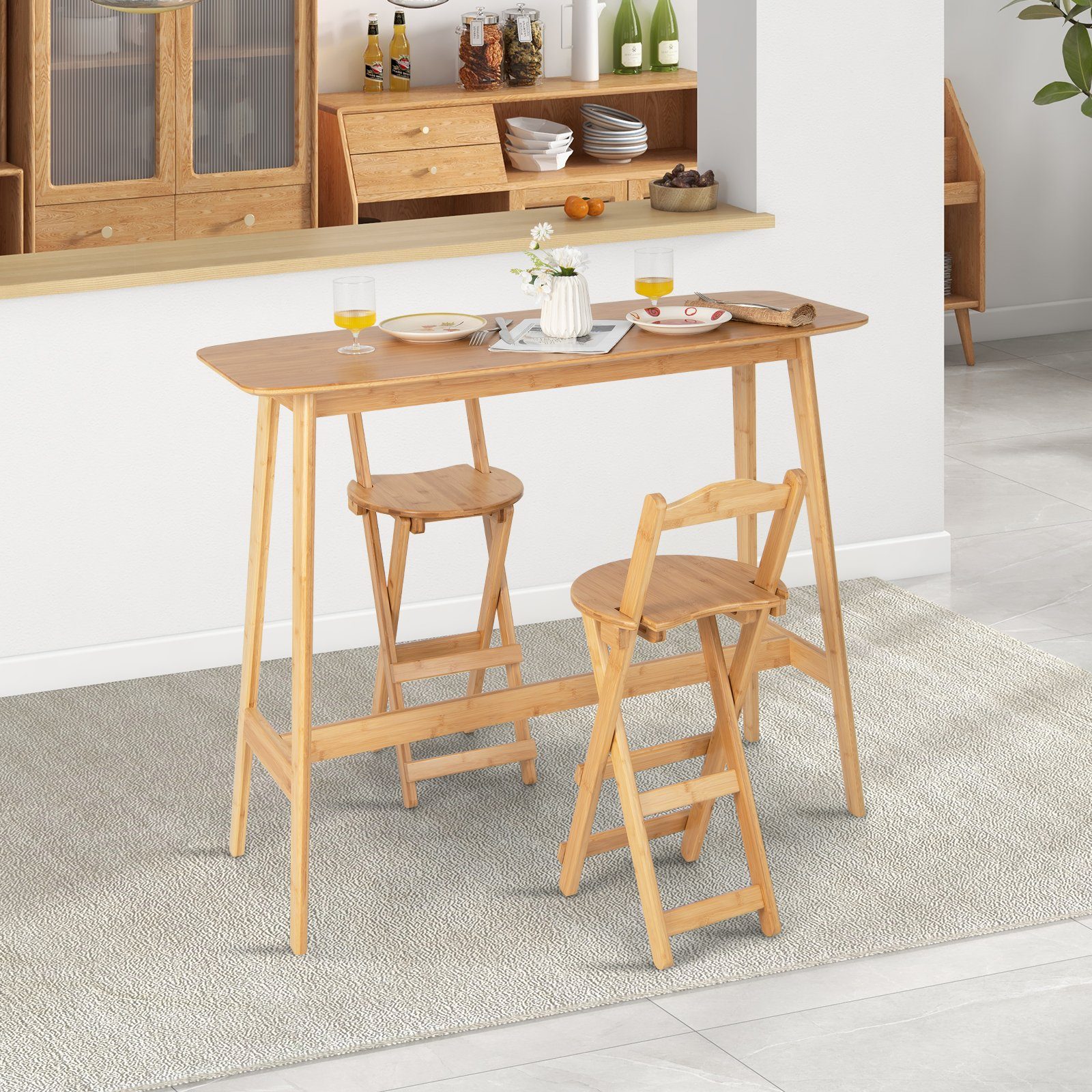 COSTWAY Bartisch Stehtisch 120 x 45 x 99 cm, Bambus