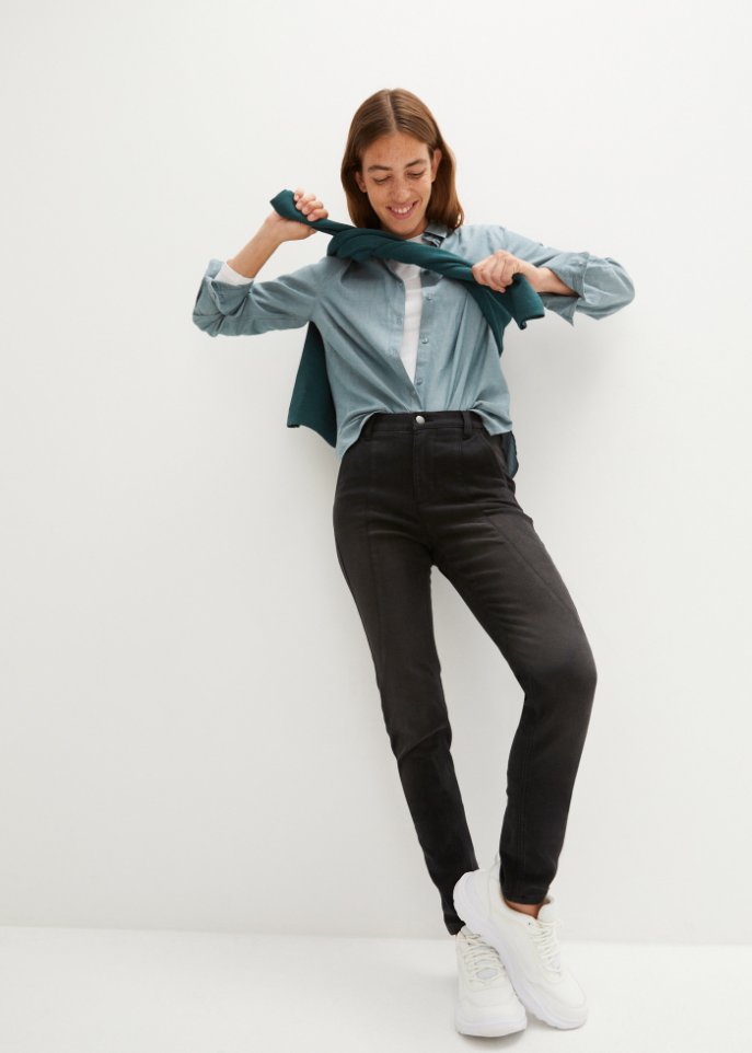 High-Waist-Stretch Thermojeans mit Fleece-Futter und streckenden Nähten