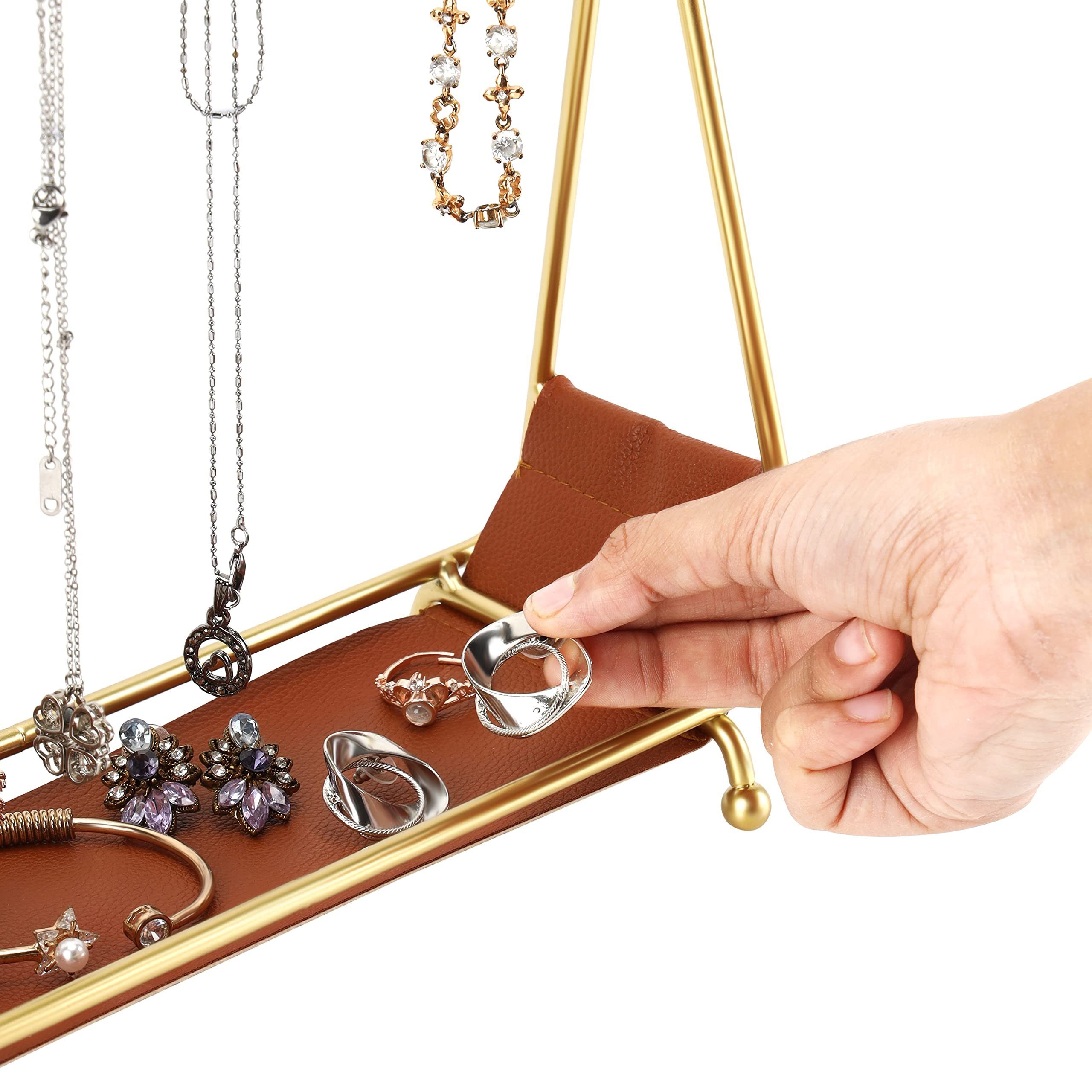 Belle Vous Schmuckständer Schmuckständer Gold mit Lederablage - Schmuck Aufbewahrung